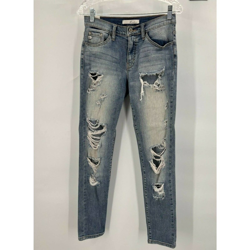 Kancan Womens 27 Light Blue Skinny Jeans Stretch Distressed Destroyed KC11004